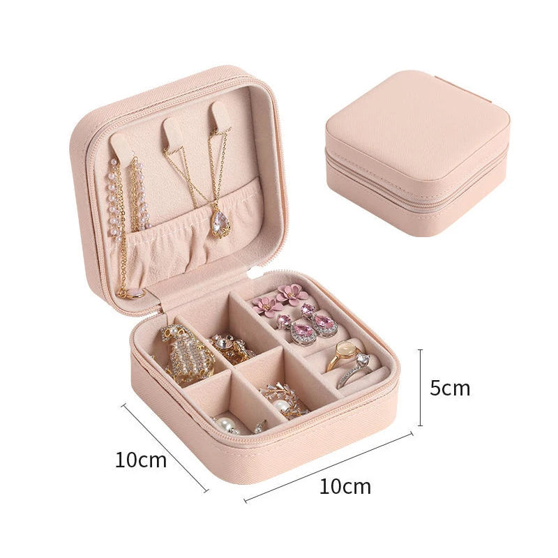 Boîte à bijoux portable en velours pastel – Organiseur compact pour voyage et sac à main