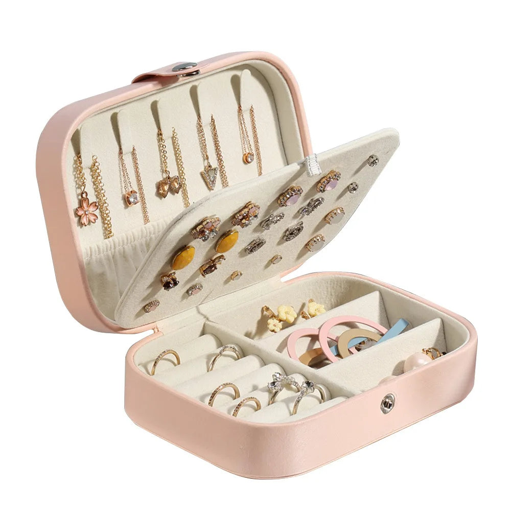 Boîte à bijoux portable en velours pastel – Organiseur compact pour voyage et sac à main