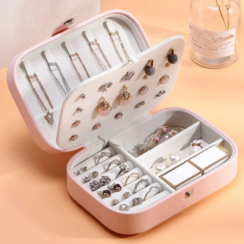 Boîte à bijoux portable en velours pastel – Organiseur compact pour voyage et sac à main