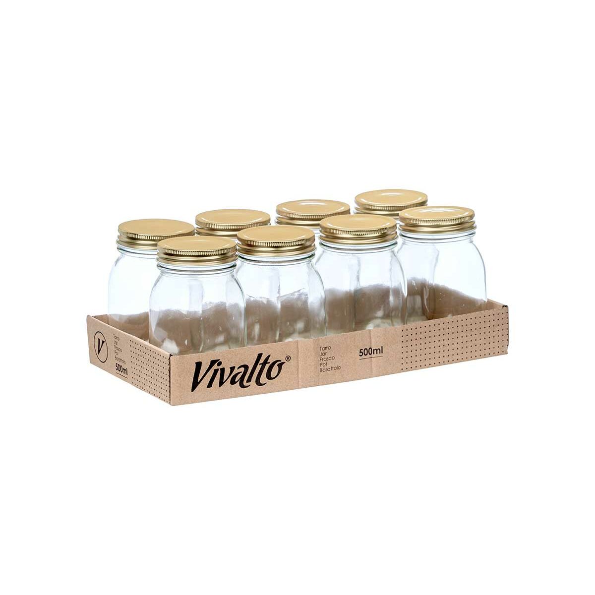 Lot de 8 bocaux en verre Vivalto de 500 ml dans un emballage carton