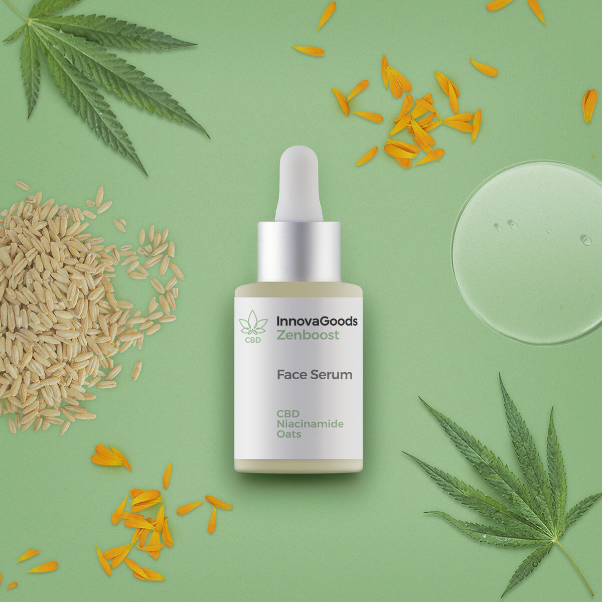 Composition naturelle du sérum CBD avec avoine et chanvre
