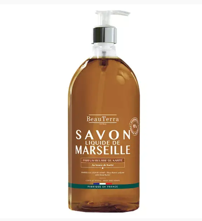 Savon liquide Beauterra Marseille parfum Beurre de Karité 1L flacon pompe