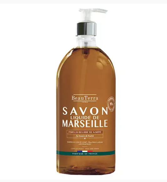 Savon liquide Beauterra Marseille parfum Beurre de Karité 1L flacon pompe