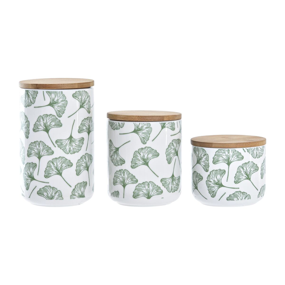  Set de 3 boîtes tropicales en grès blanc avec couvercles en bambou