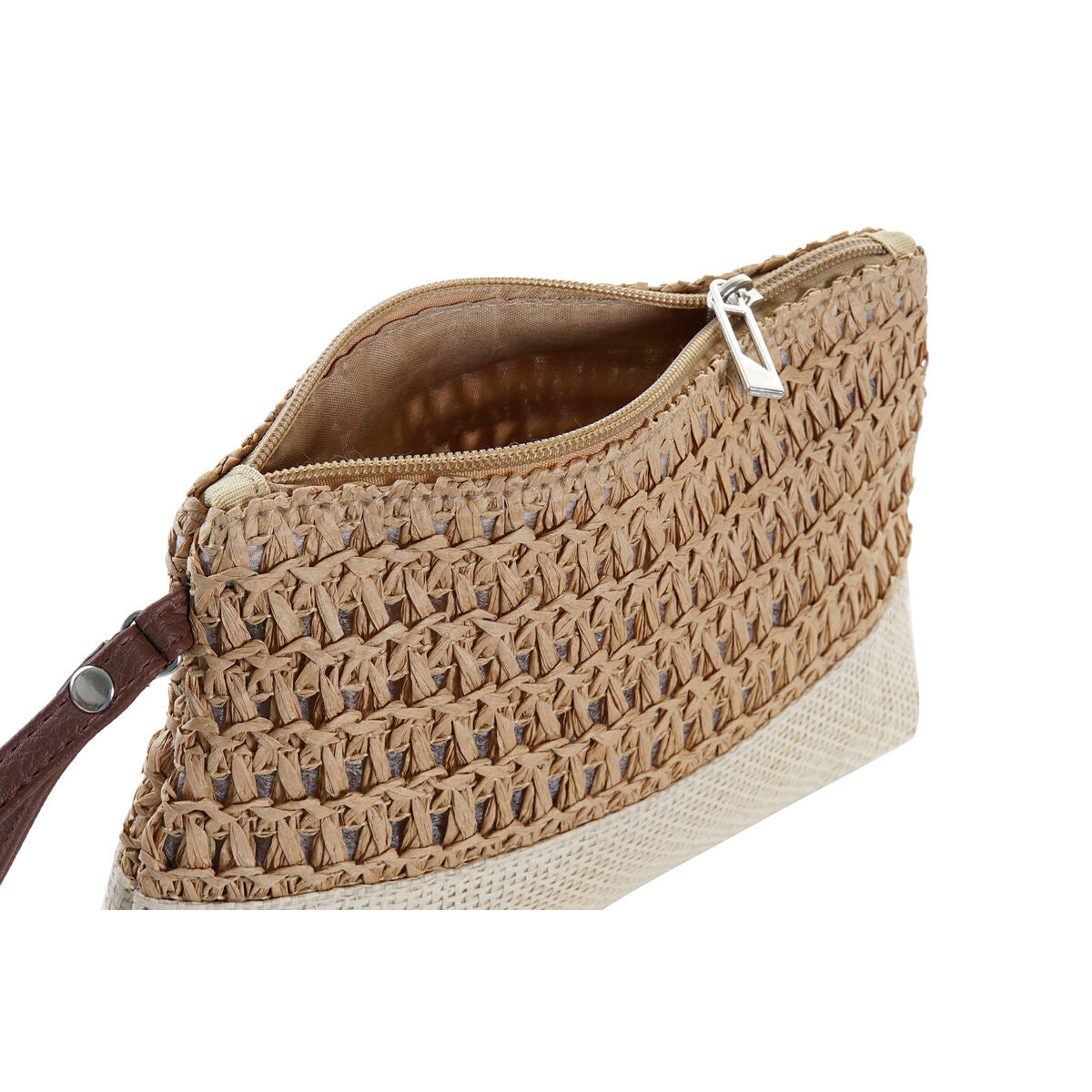 Vue intérieure de la trousse DKD Home Decor beige avec fermeture éclair ouverte